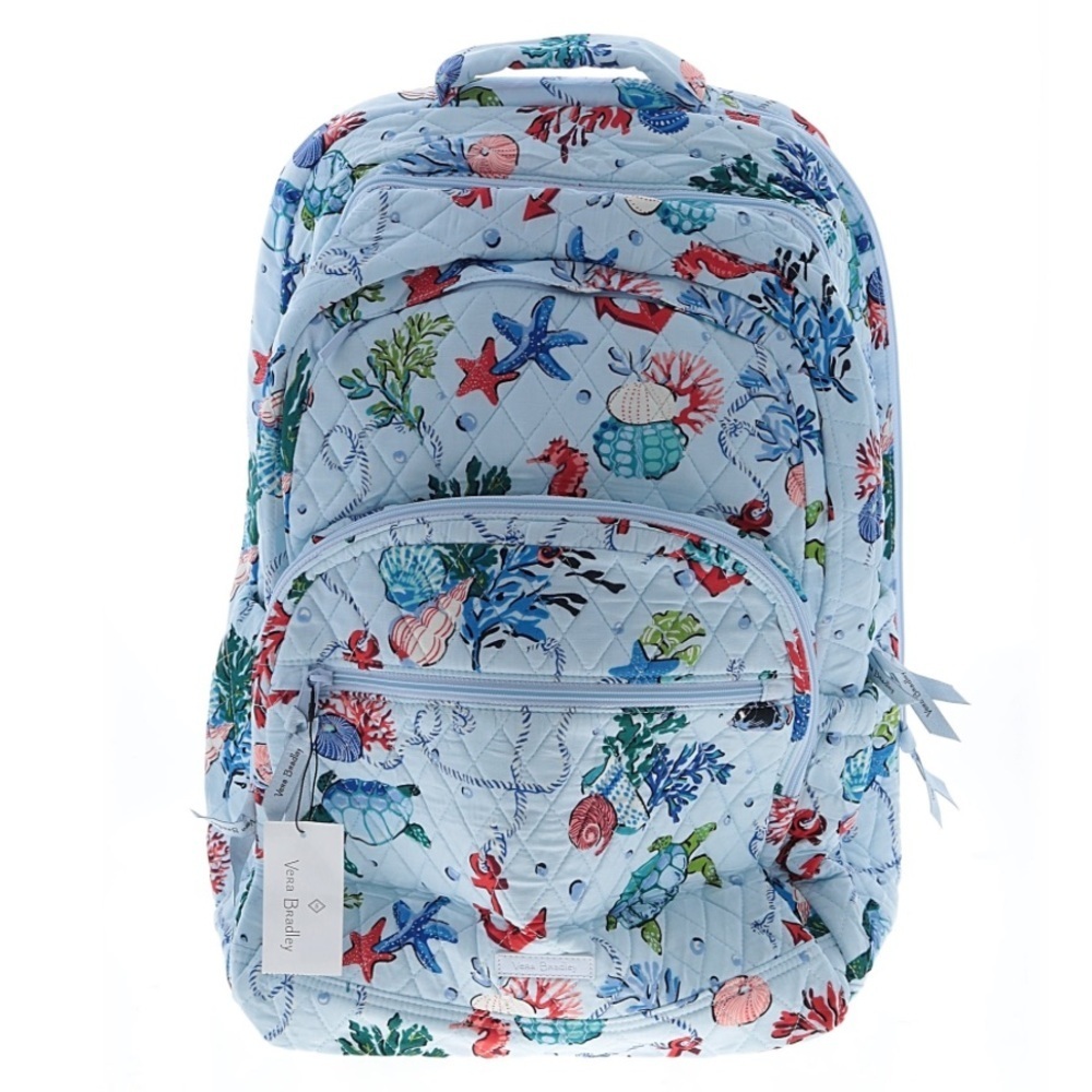 NWT VERA BRADLEY Blue Anchors Aweigh Sea Turtle Sea Life Printed Backpack